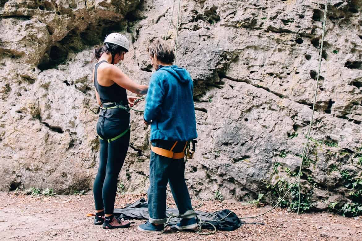 Lozere - Klettereinweisung im Cirque des Baumes